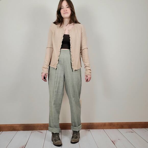 Vintage 90s Y2K Wool Angora Ruffle Cardigan Tan Small - Picture 5 of 10